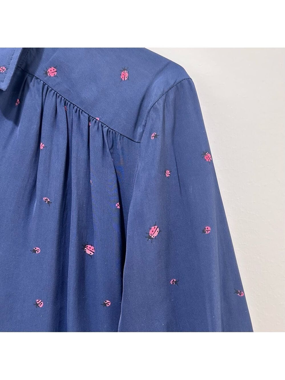 Joie Brenta navy blue lady bugs viscose button down shirt XS - Picture 5 of 8
